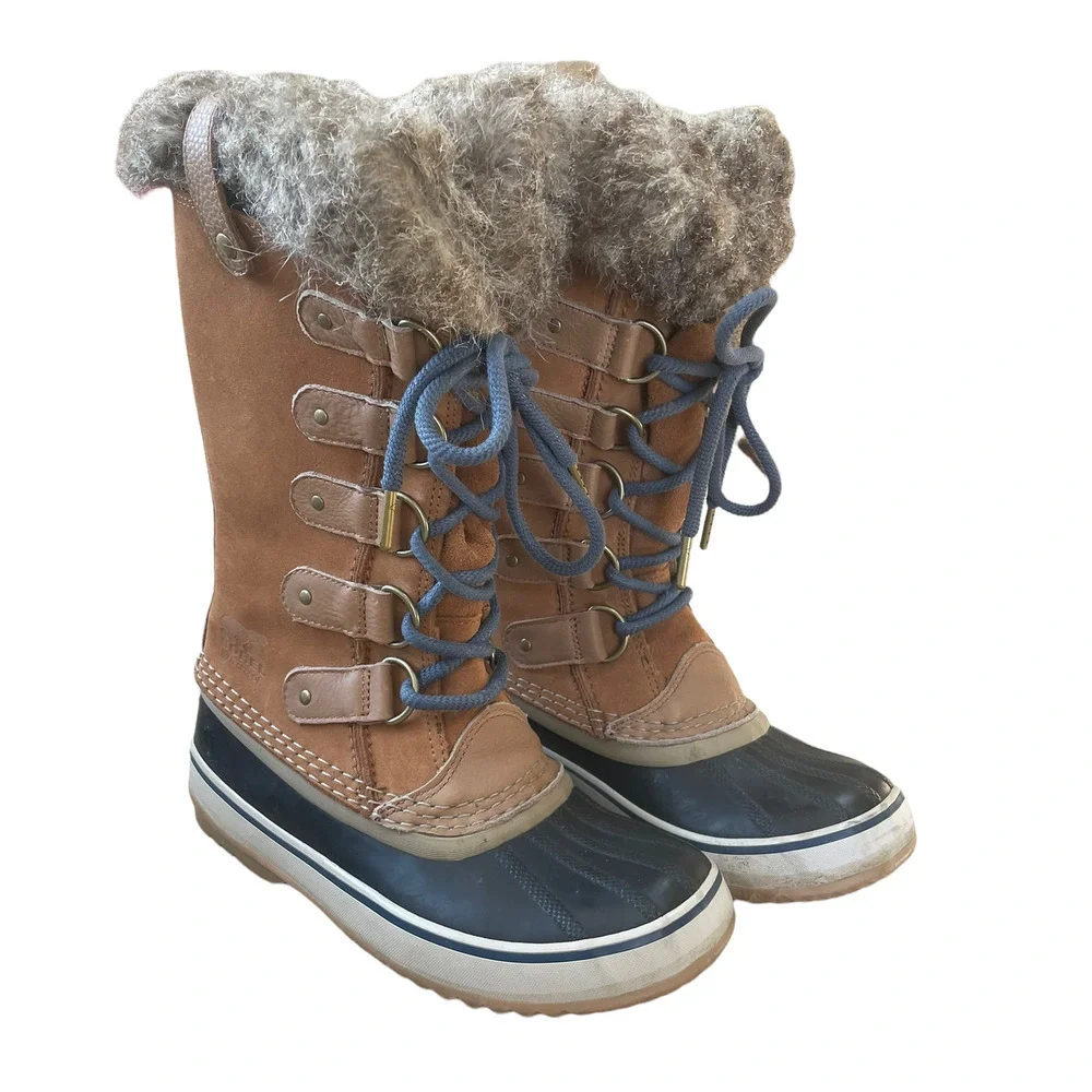 Sorel Joan Of Arctic Tan and Blue  Lace Up Boots  - Size 5.5